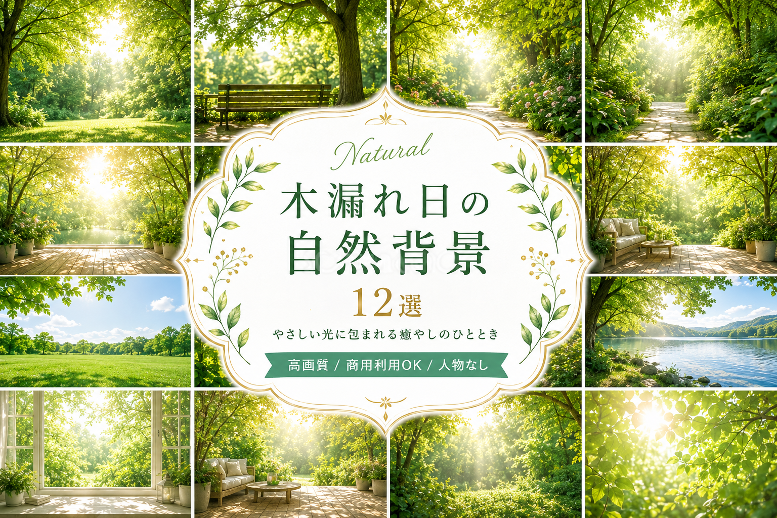 木漏れ日の自然背景12選｜癒やしの無料背景素材【高画質PNG】92967に写真・文字を入れる