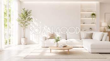 白いソファ背景イラスト｜上品なホワイトリビング背景【高画質PNG】92991