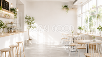 ホワイトカフェ背景イラスト｜明るく洗練された無料背景【高画質PNG】92995