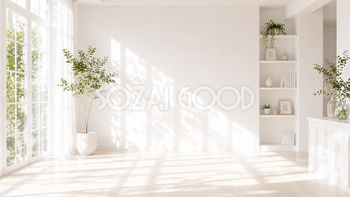 光あふれるホワイトルーム背景イラスト｜明るい無料インテリア背景【高画質PNG】92998