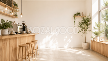 木目カウンター背景イラスト｜ナチュラルな北欧カフェ背景【高画質PNG】93002