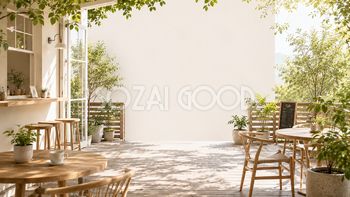 テラスカフェ背景イラスト｜開放感あふれる北欧カフェ背景【高画質PNG】93008
