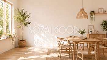 北欧ダイニング背景イラスト｜木製ダイニングのおしゃれ背景【高画質PNG】93009