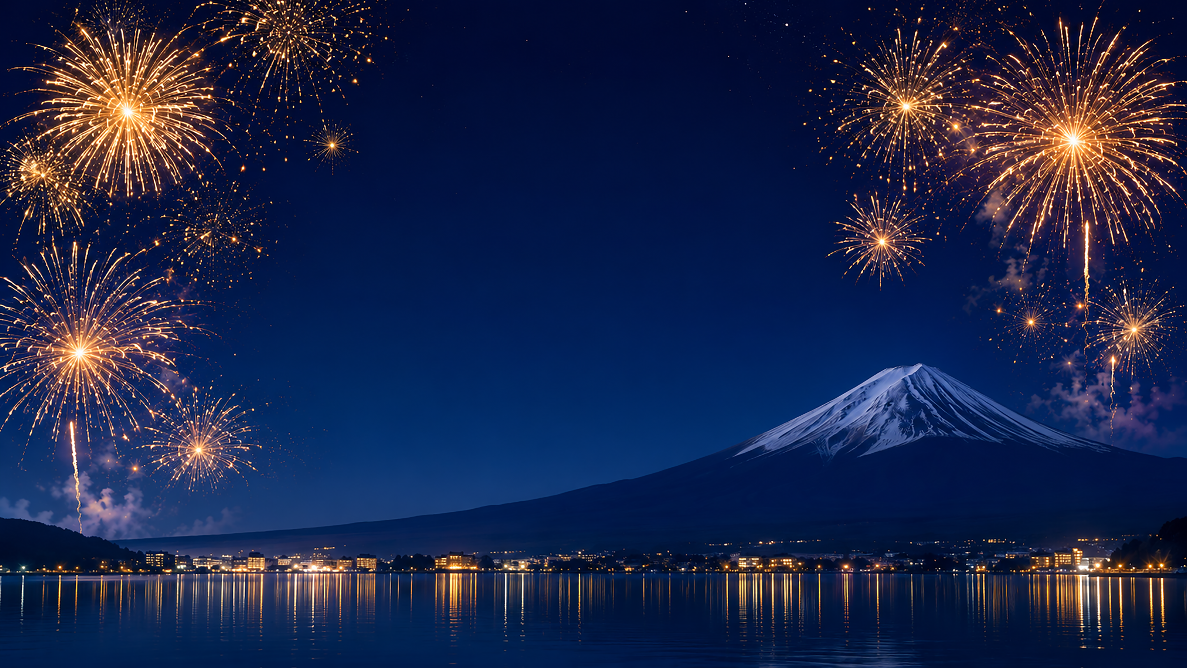 富士山と花火背景【無料・高画質PNG】和風・夏祭りイラスト93040に写真・文字を入れる