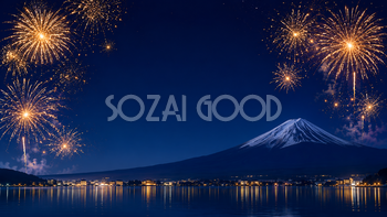 富士山と花火背景【無料・高画質PNG】和風・夏祭りイラスト93040
