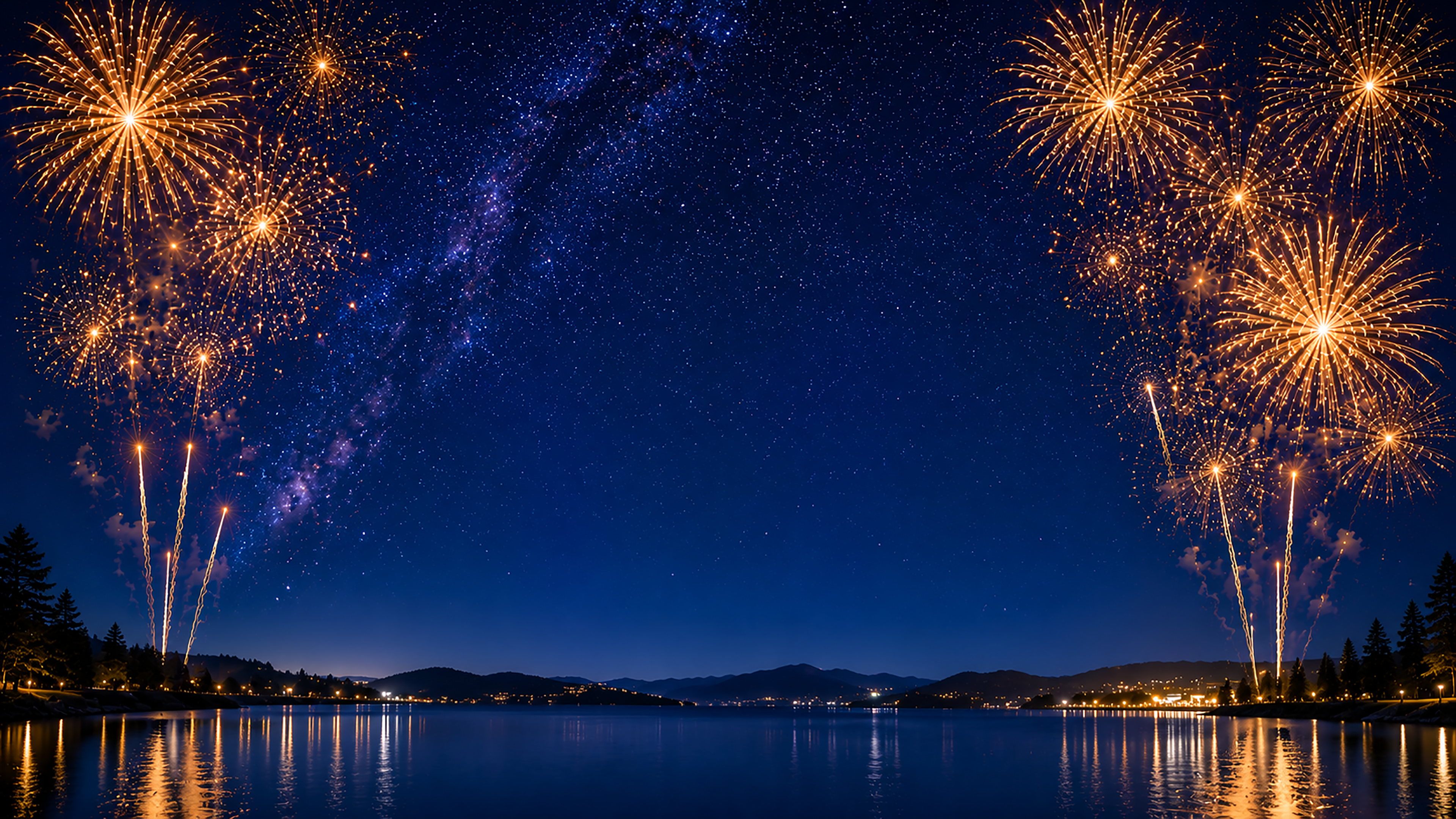 星空と花火背景【無料・高画質PNG】天の川・幻想的な夜景イラスト93048に写真・文字を入れる