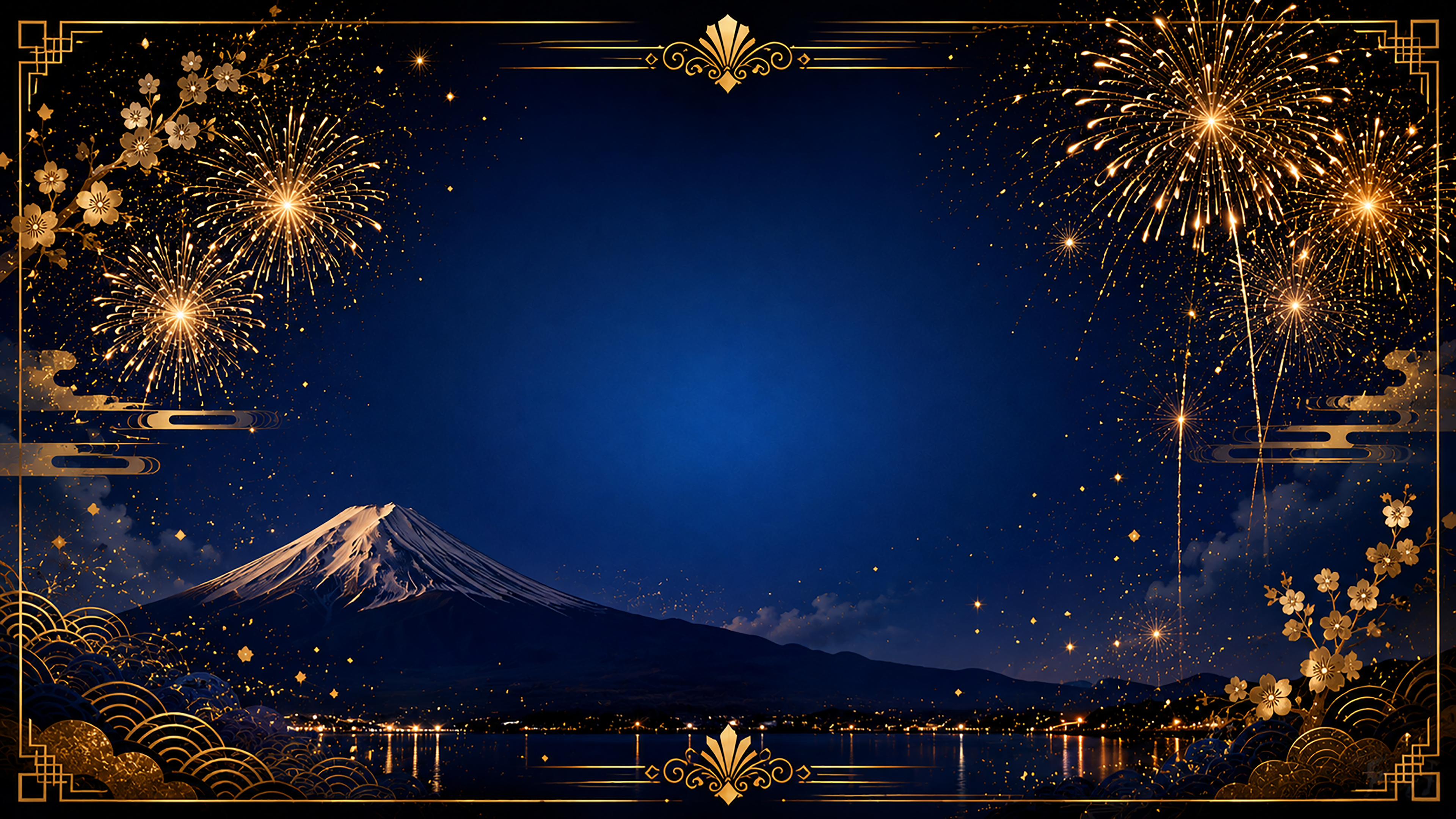 富士山と花火ポスター背景【無料・高画質PNG】日本風イベントデザイン93069に写真・文字を入れる