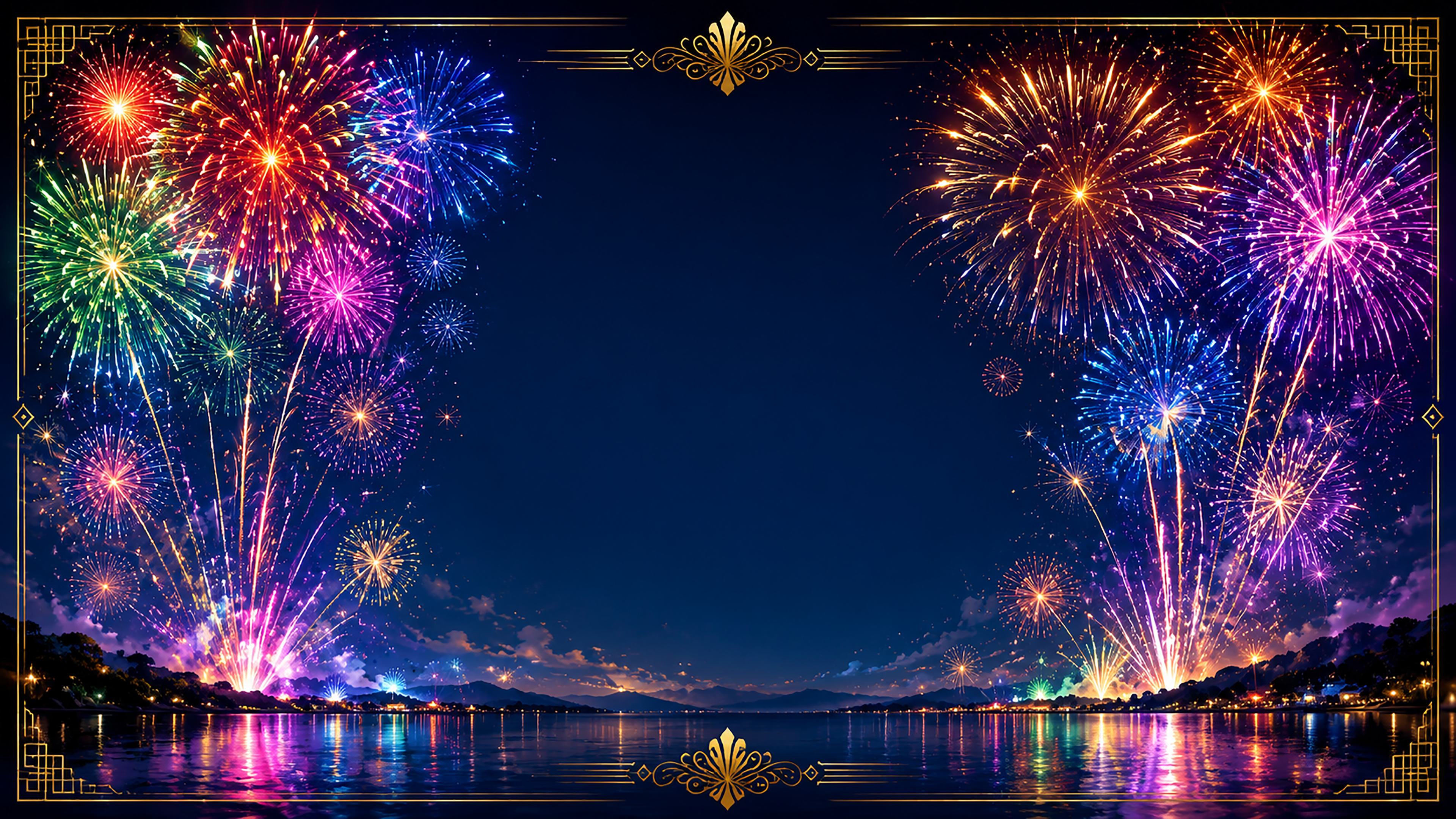 レインボー花火背景【無料・高画質PNG】93078に写真・文字を入れる