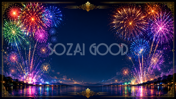 レインボー花火背景【無料・高画質PNG】93078