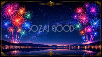 星空とカラフル花火背景【無料・高画質PNG】93083