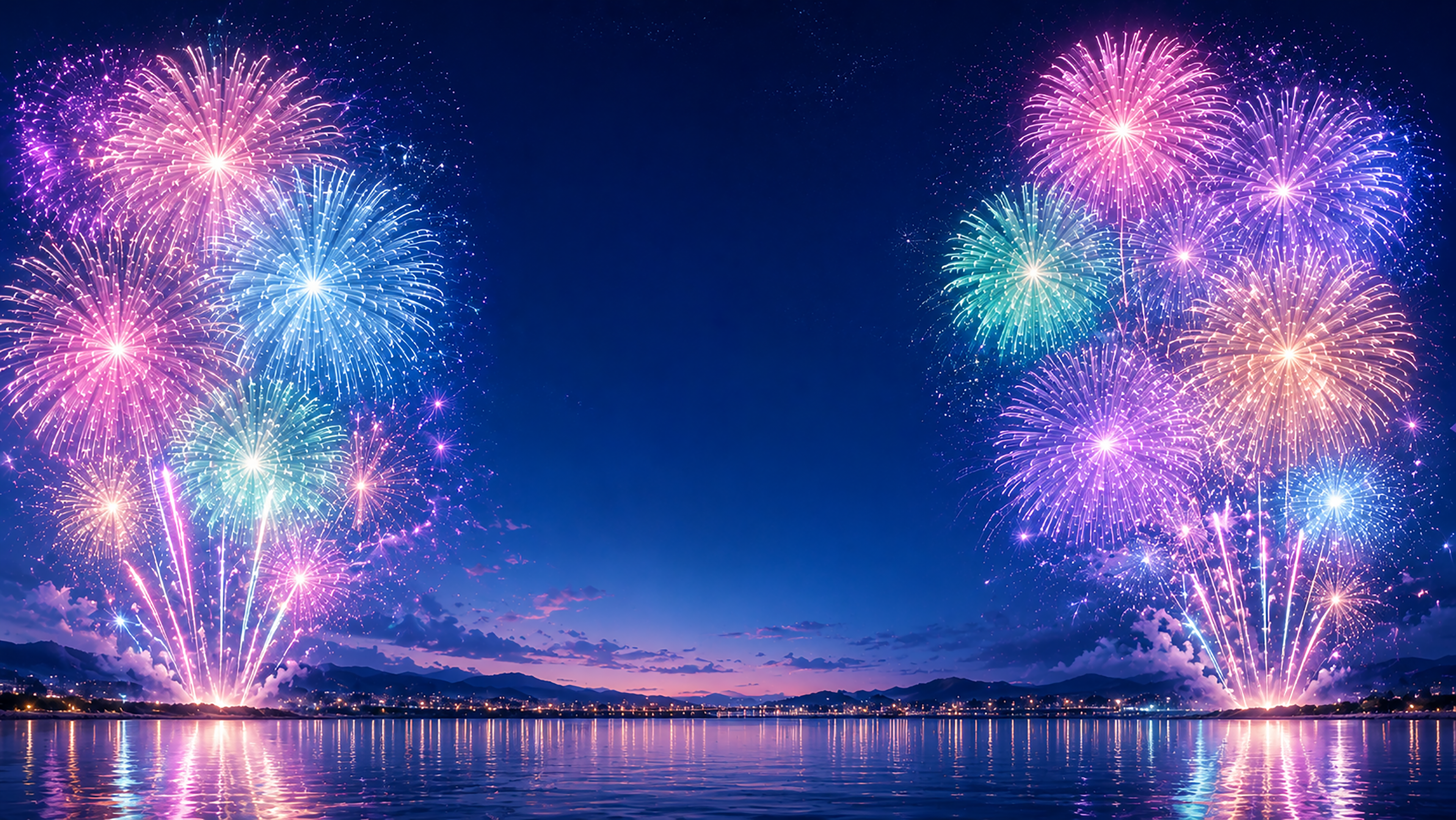パステルカラー花火背景【無料・高画質PNG】93087に写真・文字を入れる