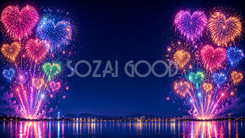 ハート風カラフル花火背景【無料・高画質PNG】93088