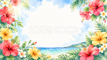 ハイビスカス背景【無料・高画質PNG】トロピカル夏の花イラスト93094