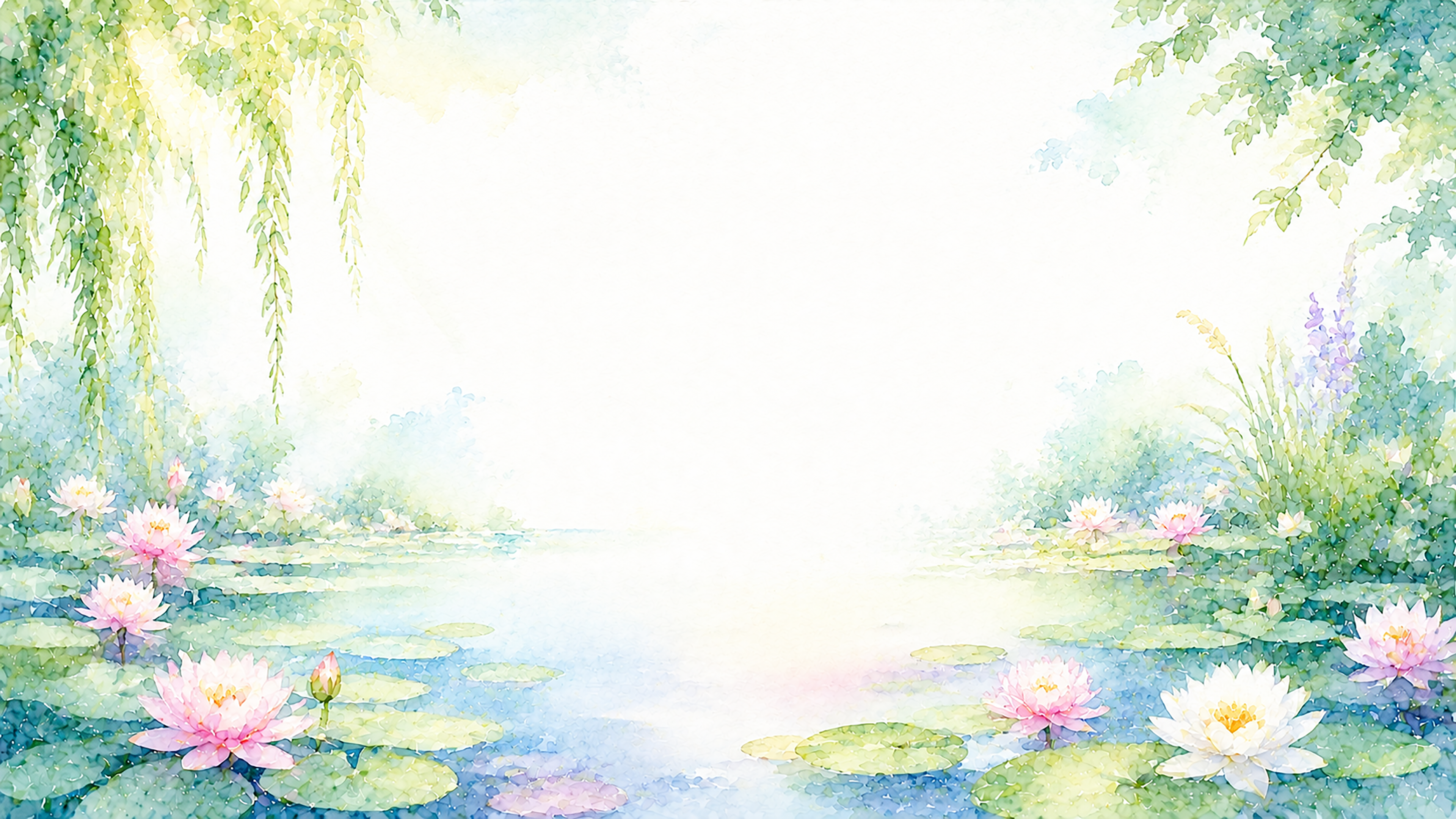 睡蓮の池背景【無料・高画質PNG】幻想的な夏の花イラスト93097に写真・文字を入れる