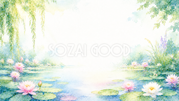 睡蓮の池背景【無料・高画質PNG】幻想的な夏の花イラスト93097