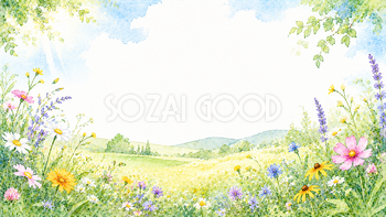 夏の野花背景【無料・高画質PNG】自然あふれる花イラスト背景93099