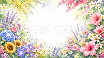 夏の花コラージュ背景【無料・高画質PNG】夏の花イラスト背景93102