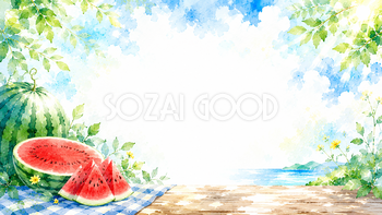 夏のスイカ背景【無料・高画質PNG】水彩イラスト93104