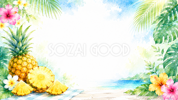 夏のパイナップル背景【無料・高画質PNG】水彩イラスト93105