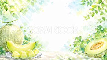 夏のメロン背景【無料・高画質PNG】水彩イラスト93106