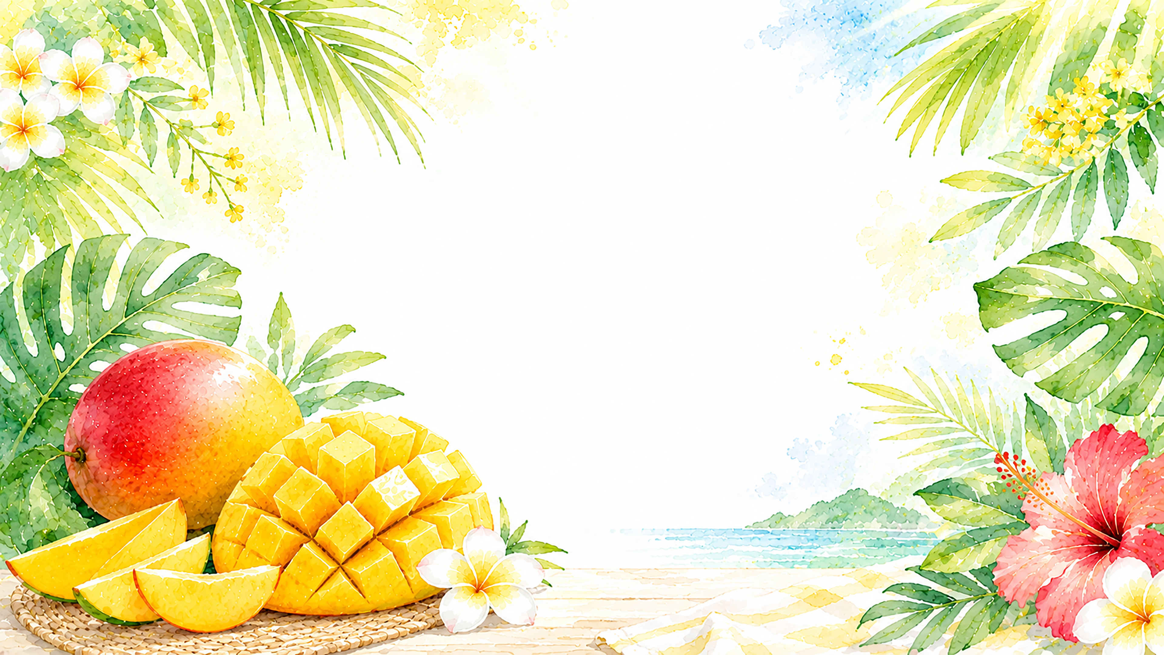 夏のマンゴー背景【無料・高画質PNG】水彩イラスト93108に写真・文字を入れる