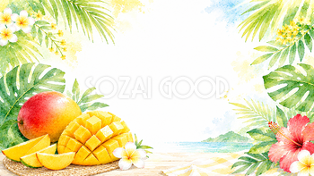 夏のマンゴー背景【無料・高画質PNG】水彩イラスト93108