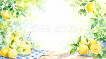 夏のレモン背景【無料・高画質PNG】水彩イラスト93109