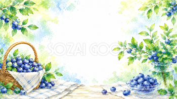 夏のブルーベリー背景【無料・高画質PNG】水彩イラストid}