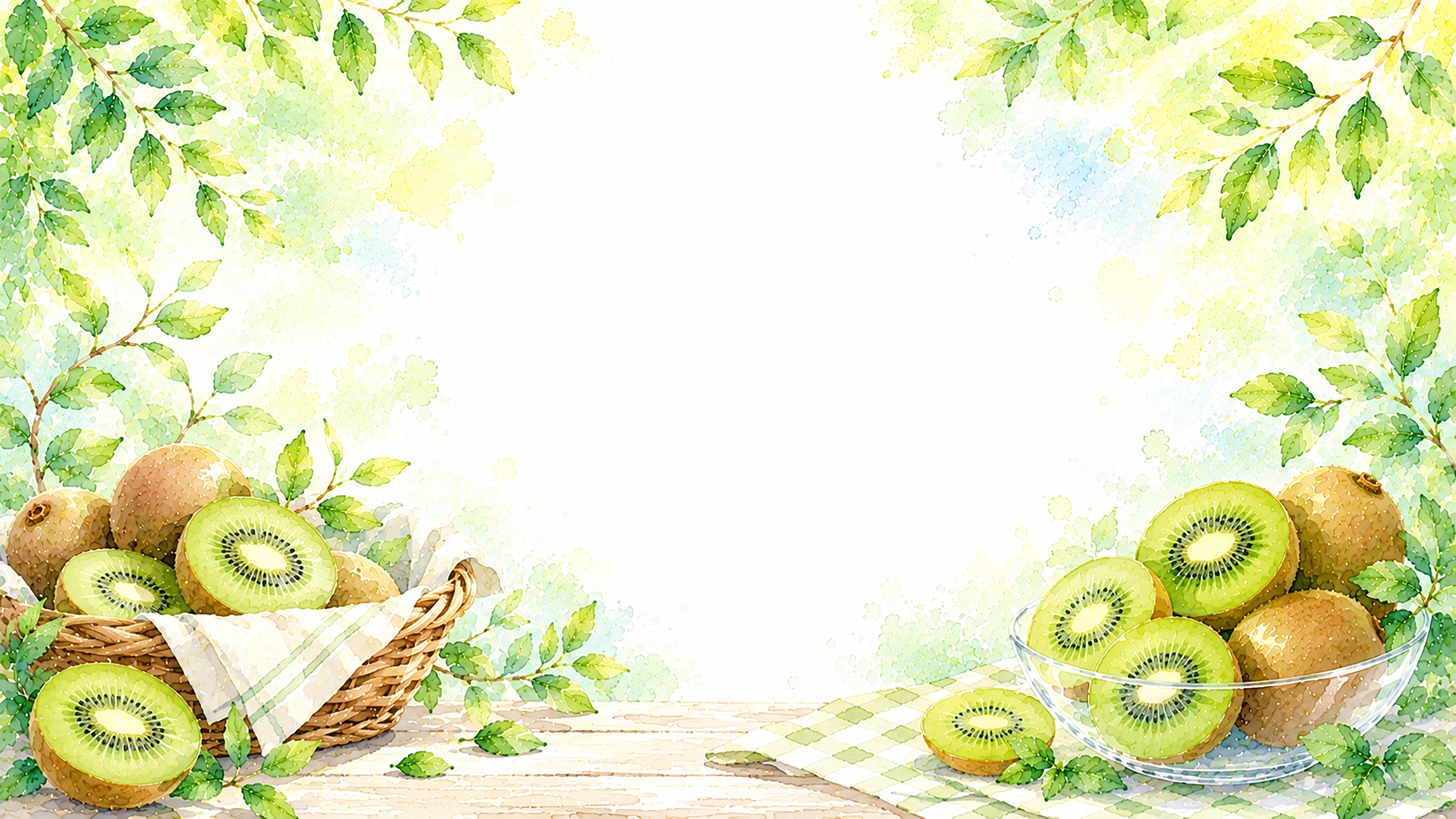 夏のキウイ背景【無料・高画質PNG】水彩イラスト93111に写真・文字を入れる