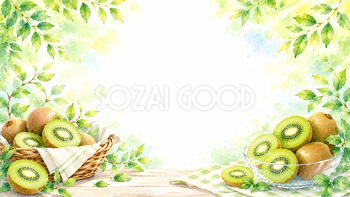 夏のキウイ背景【無料・高画質PNG】水彩イラスト93111