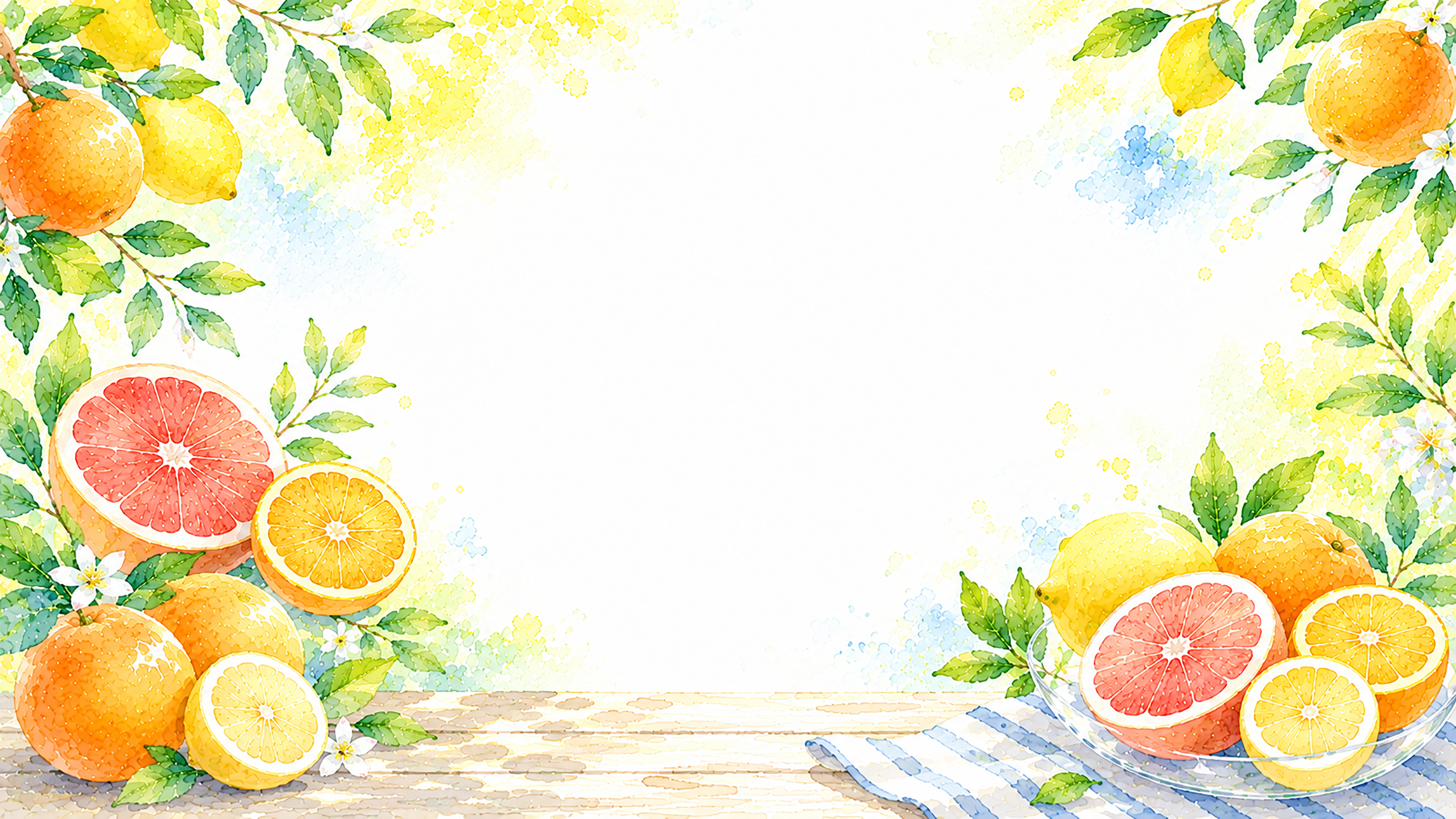 夏のシトラス背景【無料・高画質PNG】オレンジ・グレープフルーツ水彩イラスト93112に写真・文字を入れる