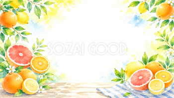 夏のシトラス背景【無料・高画質PNG】オレンジ・グレープフルーツ水彩イラスト93112