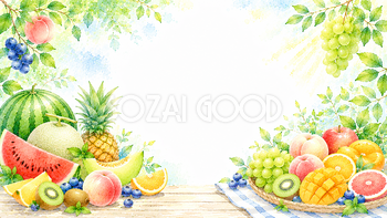 夏のミックスフルーツ背景【無料・高画質PNG】水彩イラスト93113