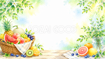 夏のフルーツバスケット背景【無料・高画質PNG】水彩イラスト93114