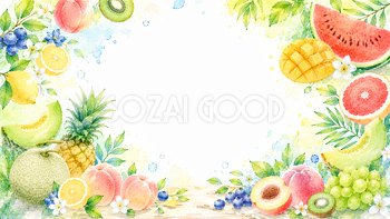 夏のフルーツコラージュ背景【無料・高画質PNG】水彩イラスト93115