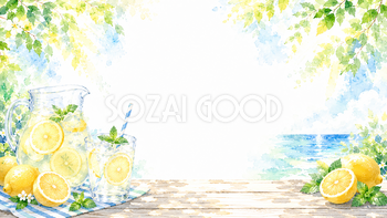 夏のレモネード背景【無料・高画質PNG】水彩イラスト93117