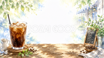 夏のアイスコーヒー背景【無料・高画質PNG】水彩イラスト93119