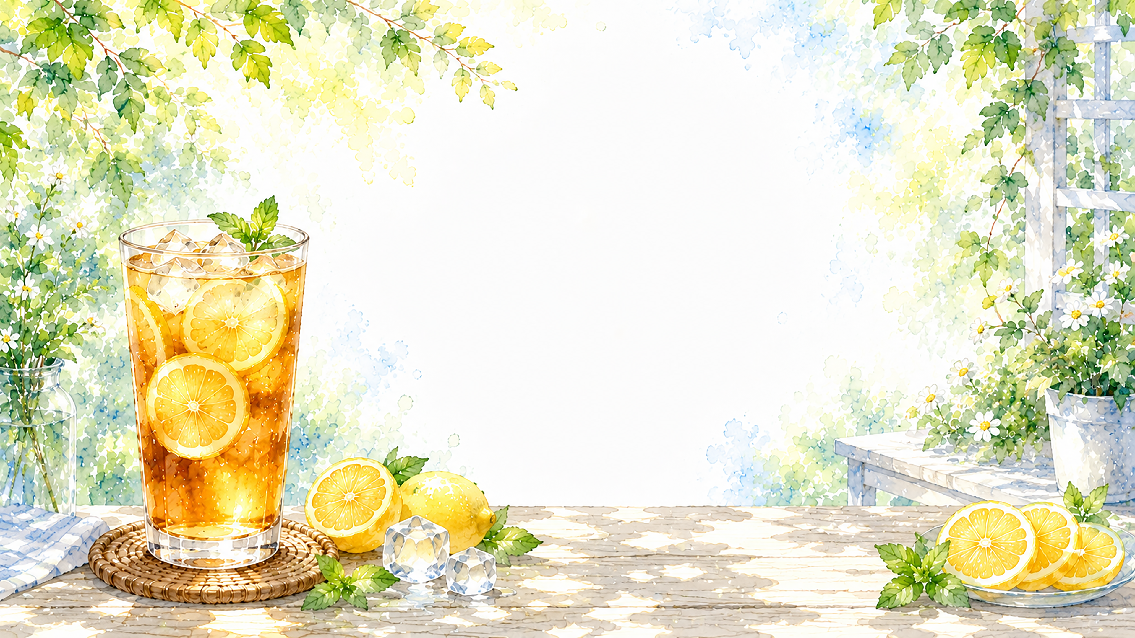夏のアイスティー背景【無料・高画質PNG】水彩イラスト93120に写真・文字を入れる