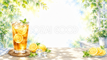 夏のアイスティー背景【無料・高画質PNG】水彩イラスト93120