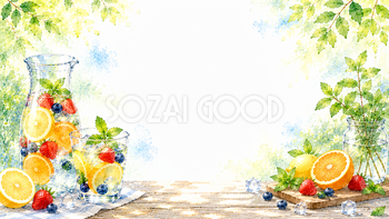 夏のフルーツウォーター背景【無料・高画質PNG】水彩イラスト93121
