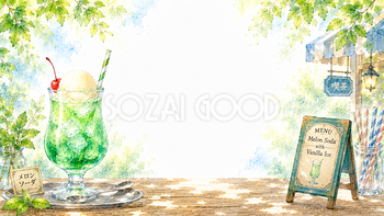 夏のメロンソーダ背景【無料・高画質PNG】水彩イラスト93122