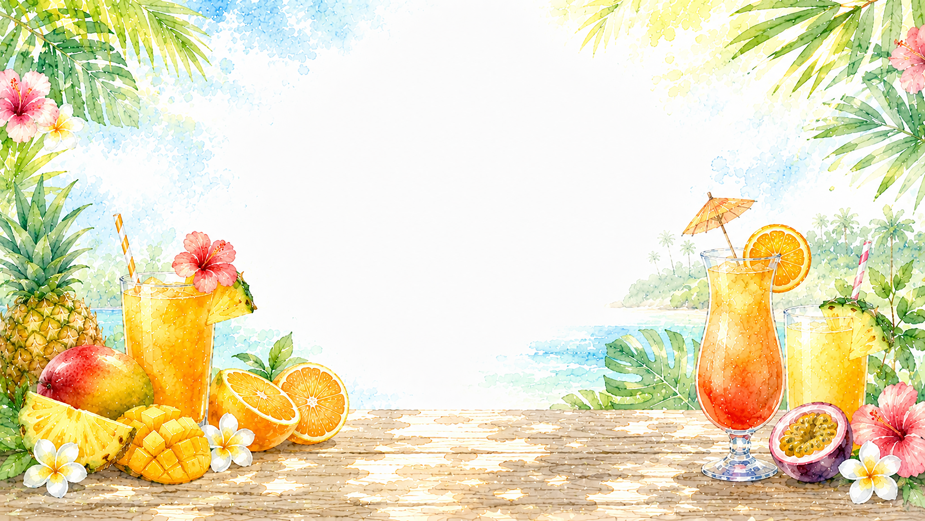 夏のトロピカルジュース背景【無料・高画質PNG】水彩イラスト93123に写真・文字を入れる