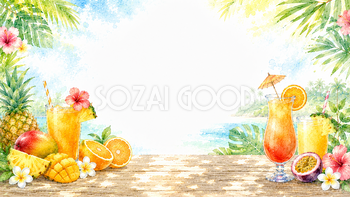 夏のトロピカルジュース背景【無料・高画質PNG】水彩イラスト93123