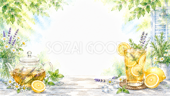 夏のアイスハーブティー背景【無料・高画質PNG】水彩イラスト93124