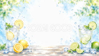 夏の炭酸ドリンク背景【無料・高画質PNG】水彩イラスト93125