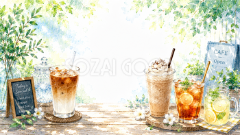 夏のカフェドリンク背景【無料・高画質PNG】水彩イラスト93126