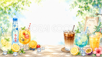 夏のミックスドリンク背景【無料・高画質PNG】水彩イラスト93127