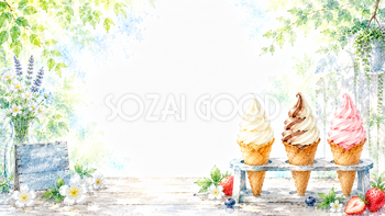 夏のソフトクリーム背景【無料・高画質PNG】水彩イラスト93131