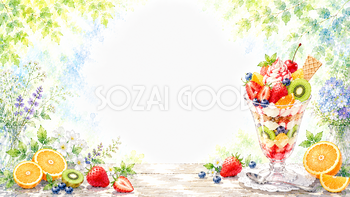 夏のフルーツパフェ背景【無料・高画質PNG】水彩イラスト93132