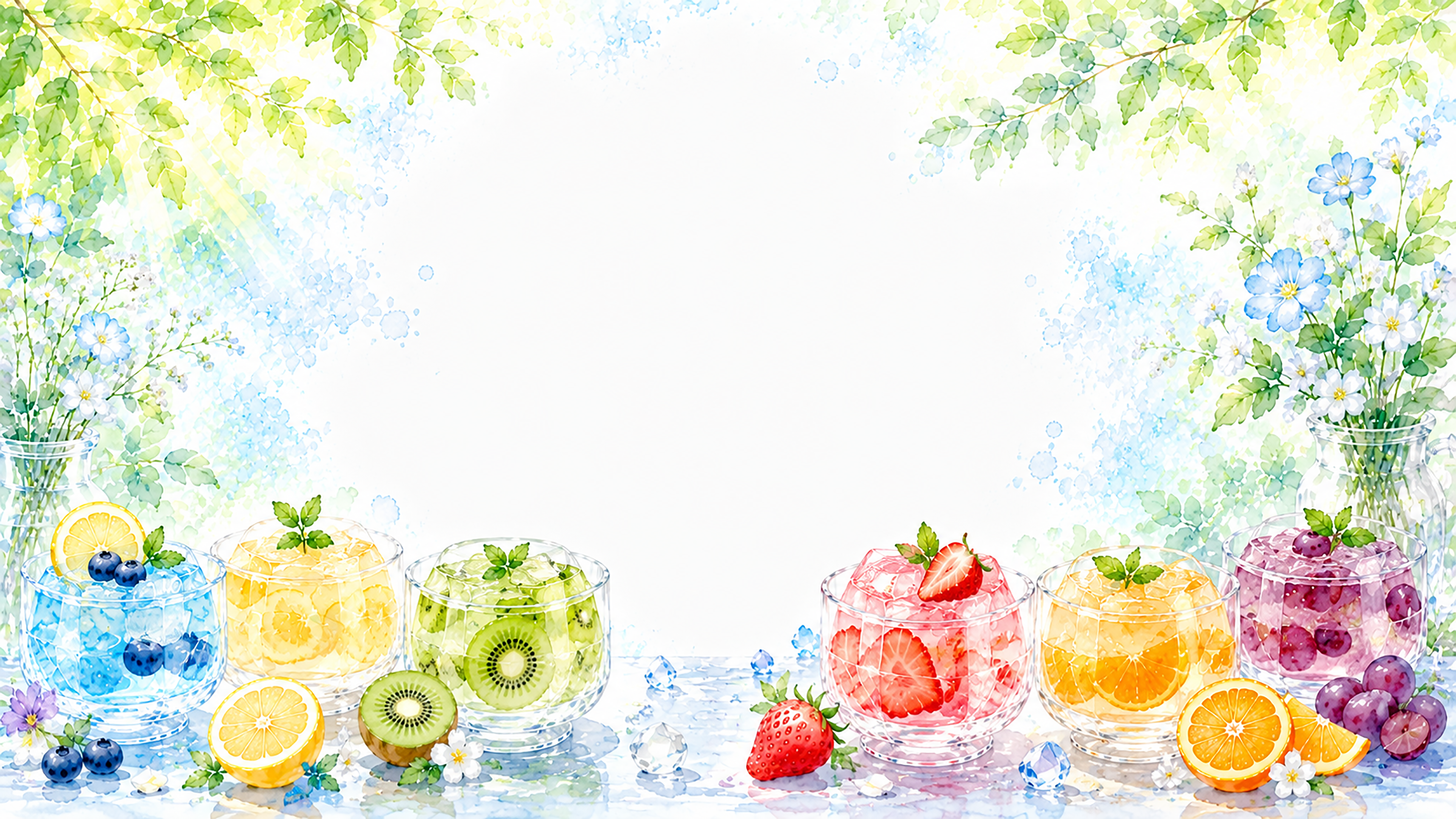夏のフルーツゼリー背景【無料・高画質PNG】水彩イラスト93133に写真・文字を入れる